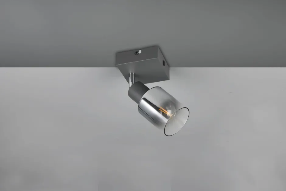 Flurlampen|Bürolampen*Trio Reality Beweglicher Wandstrahler Rauchglas Metall E14 T:15 cm