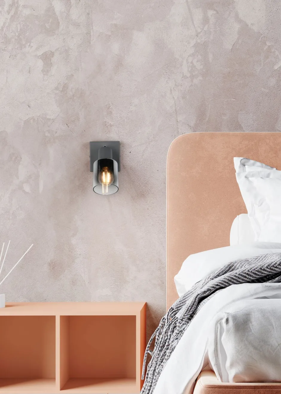 Flurlampen|Bürolampen*Trio Reality Beweglicher Wandstrahler Rauchglas Metall E14 T:15 cm