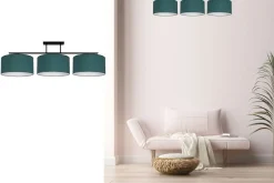 Bürolampen|Wohnzimmerlampen*Belis Blendarme Deckenlampe Stoff Grün Weiß E27 3-flammig