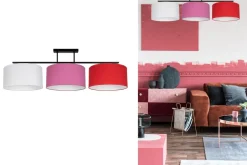 Bürolampen|Wohnzimmerlampen*Belis Blendarme Deckenlampe Stoff Weiß Rosa Rot E27 L:100 cm
