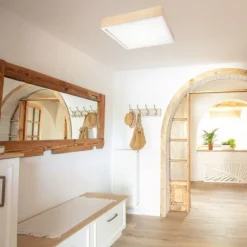 Wohnzimmerlampen|Glaslampen*Lamkur Blendarme Deckenleuchte Glas Holz Pinie E27 L:48 cm