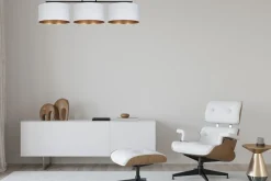 Bürolampen|Wohnzimmerlampen*Belis Blendarme Deckenleuchte Stoff Weiß Gold E27 100 cm lang