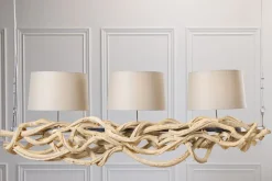 Bürolampen|Stofflampen*Invicta Interior Blendarme Hängelampe 3-flammig Holz Leinen 165 cm lang