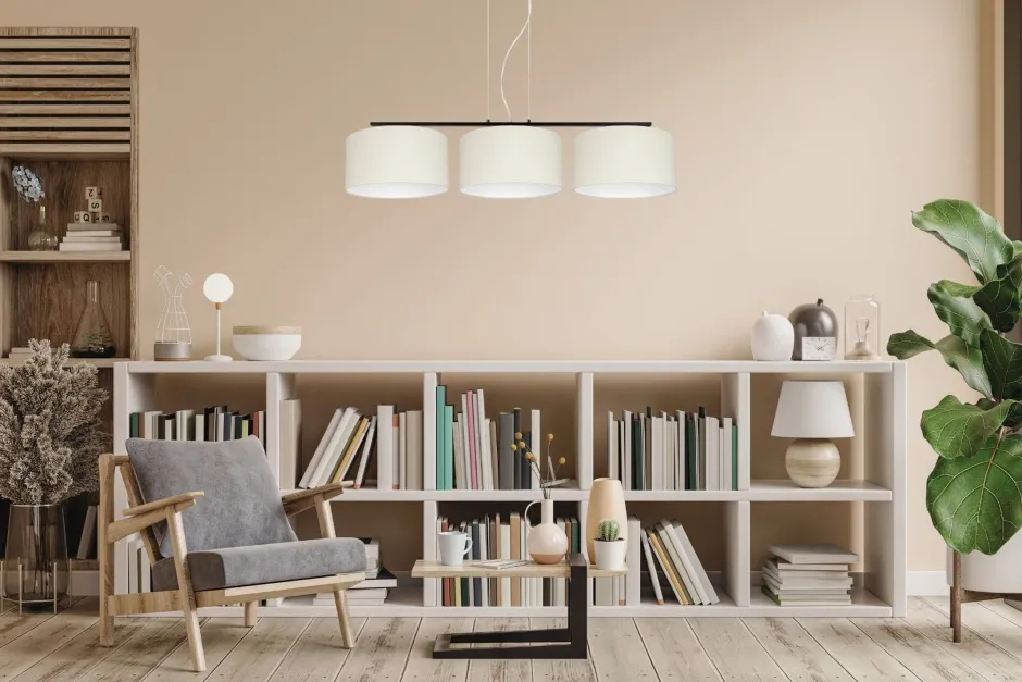 Belis Blendarme Hängelampe Stoff Schwarz Ecru E27 L:100 cm< Bürolampen|Wohnzimmerlampen