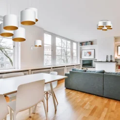 Luminex Blendarme Hängelampe Weiß Gold Stoff Metall B:58 cm< Hängelampen|Bürolampen