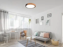 Flurlampen|Bürolampen*Trio Reality Blendarme LED Deckenlampe Holz rund Ø31,5 cm Schwarz