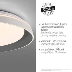 Deckenleuchten|Flurlampen*Just Light Blendarme LED Deckenlampe Grau Ø43 cm 2630 lm dimmbar