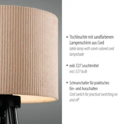 Wohnzimmerlampen|Schlafzimmer Lampen*Just Light Blendarme NachtTischlampe Tripod Stoffschirm E27 46 cm