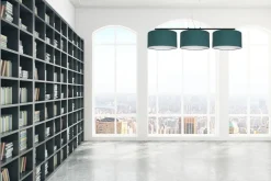 Bürolampen|Wohnzimmerlampen*Belis Blendarme Pendelleuchte Stoff Schwarz Grün E27 L:100 cm