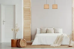 Hängelampen|Bürolampen*Belis Blendarme Pendelleuchte Stoff Braun E27 50 cm länglich