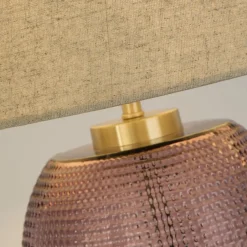 Wohnzimmerlampen|Glaslampen*Searchlight Blendarme Tischlampe Glas Stoff 37 cm Pink Natur E27