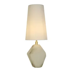 Searchlight Blendarme Tischlampe Harz Stoff 55,5 cm wohnlich Weiß< Wohnzimmerlampen|Stofflampen