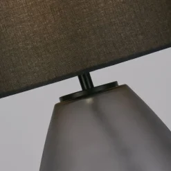 Searchlight Blendarme Tischleuchte Glas Stoff 44,5 cm E27 Schwarz< Wohnzimmerlampen|Glaslampen