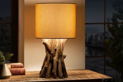 Invicta Interior Blendarme Tischleuchte Holz Leinen 50 cm E27 wohnlich< Tischlampen|Schlafzimmer Lampen