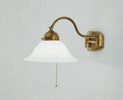 Berliner Messingleuchten Blendarme Wandlampe mit Schalter T:49 cm Messing Glas< Wohnzimmerlampen|Küchenlampen