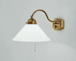 Wohnzimmerlampen|Küchenlampen*Berliner Messingleuchten Blendarme Wandlampe mit Zugschalter E27 Messing Glas