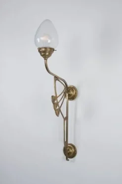 Berliner Messingleuchten Blendarme Wandleuchte Messing Glas Blau H:86 cm E27< Wohnzimmerlampen|Metall Lampen