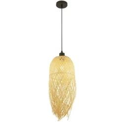 Hängelampen|Wohnzimmerlampen*Searchlight Boho Pendelleuchte Holz Bambus Ø 20 cm für E27 Natur Schwarz