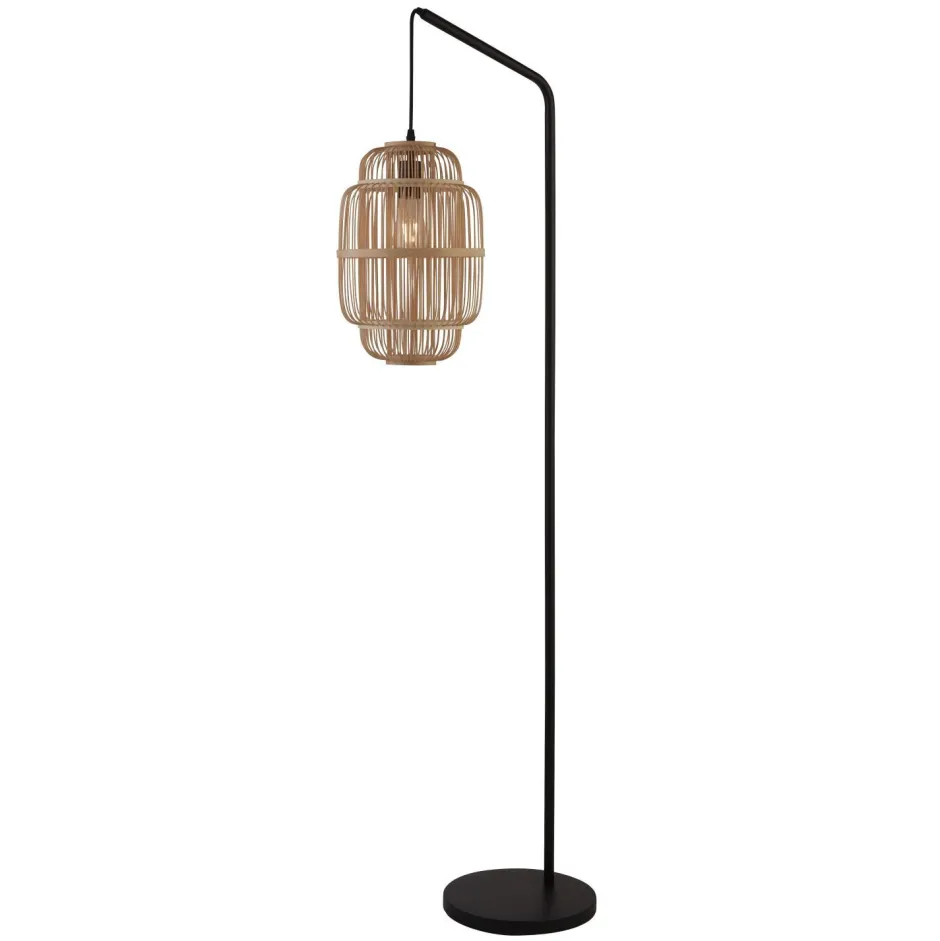 Searchlight Boho Stehlampe Korb Bambus 160 cm hoch Pendelarm E27< Wohnzimmerlampen|Bürolampen