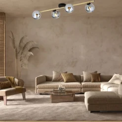 Emibig Deckenlampe 100 cm lang Rauchglas Metall 4x E14< Deckenleuchten|Flurlampen