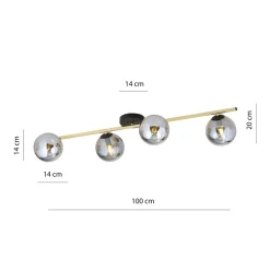 Emibig Deckenlampe 100 cm lang Rauchglas Metall 4x E14< Deckenleuchten|Flurlampen