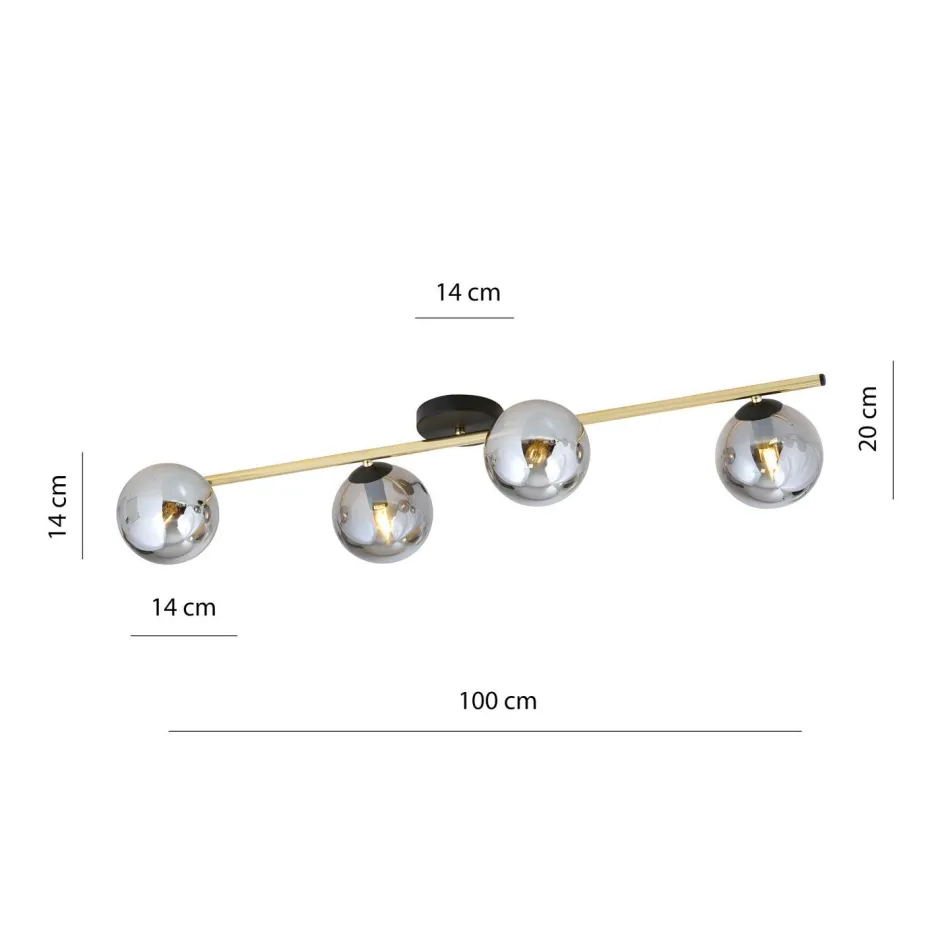 Emibig Deckenlampe 100 cm lang Rauchglas Metall 4x E14< Deckenleuchten|Flurlampen