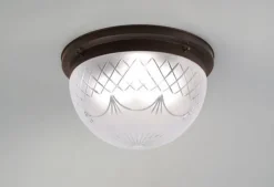 Flurlampen|Bürolampen*Berliner Messingleuchten Deckenlampe Antik Messing Glas mit Muster E27 Ø40 cm