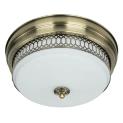 Glaslampen|Rustikale Lampen*Searchlight Deckenlampe Badezimmer Ø 35 cm IP44 Messing Antik Weiß 2x E27