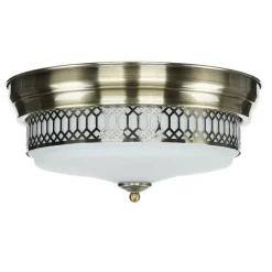 Glaslampen|Rustikale Lampen*Searchlight Deckenlampe Badezimmer Ø 35 cm IP44 Messing Antik Weiß 2x E27