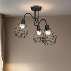 Deckenleuchten|Wohnzimmerlampen*Luminex Deckenlampe Draht Schirm Schwarz Retro Design E27