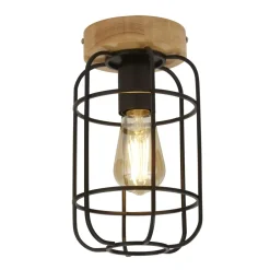 Wohnzimmerlampen|Esszimmer Lampen*Searchlight Deckenlampe E27 Holz Metall Draht B:15 cm Industrial