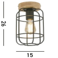 Wohnzimmerlampen|Esszimmer Lampen*Searchlight Deckenlampe E27 Holz Metall Draht B:15 cm Industrial