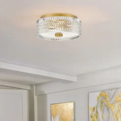 Elstead Deckenlampe E27 Kristall rund D: 30,5 cm in Messing Antik< Deckenleuchten|Flurlampen