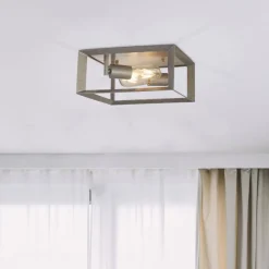 Searchlight Deckenlampe eckig B: 30 cm in Silber-Gold 2x E27 Metall< Wohnzimmerlampen|Vintage Lampen