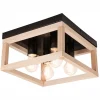 Lamkur Deckenlampe eckig Schwarz Natur Holz Metall B: 30 cm< Deckenleuchten|Flurlampen