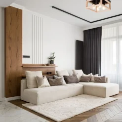 Lamkur Deckenlampe eckig Schwarz Natur Holz Metall B: 30 cm< Deckenleuchten|Flurlampen