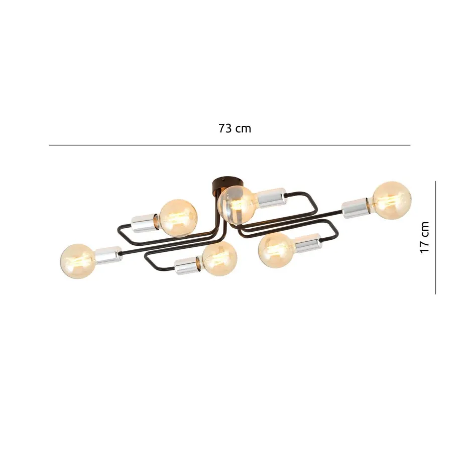 Deckenleuchten|Flurlampen*Emibig Deckenlampe flach Metall 6-flammig Retro 55 cm lang