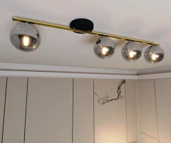 Emibig Deckenlampe 4-flammig 100 cm lang Kugelschirme Rauchglas< Deckenleuchten|Flurlampen