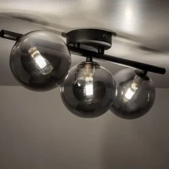 TK Lighting Deckenlampe 3-flammig 47 cm lang Schwarz Grau G9 Rauchglas< Glaslampen|Metall Lampen