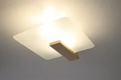 Flurlampen|Bürolampen*Sollux Deckenlampe Glas Holz 47,5 cm lang blendarm 2x E27