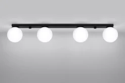 Sollux Deckenlampe Glas Metall 88 cm lang Weiß Schwarz 4x G9< Deckenleuchten|Flurlampen