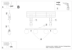 Sollux Deckenlampe Glas Metall 88 cm lang Weiß Schwarz 4x G9< Deckenleuchten|Flurlampen