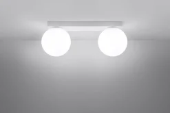 Wohnzimmerlampen|Glaslampen*Sollux Deckenlampe Glas Metall 34,5 cm 2x G9 Weiß Kugelschirme