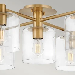 Flurlampen|Bürolampen*Elstead Deckenlampe Glas Metall E27 80,8 cm breit in Messing antik