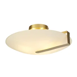 Flurlampen|Wohnzimmerlampen*Searchlight Deckenlampe Glas Metall E27 Ø40,5 cm rund in Gold Weiß