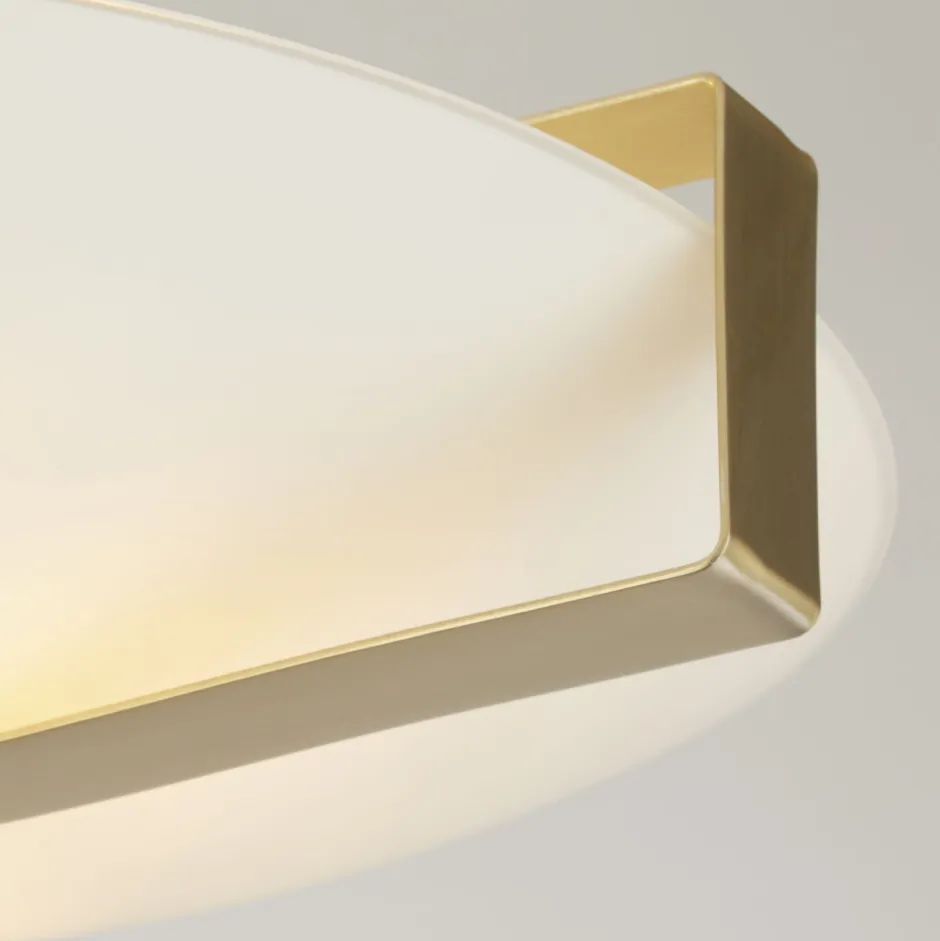 Flurlampen|Wohnzimmerlampen*Searchlight Deckenlampe Glas Metall E27 Ø40,5 cm rund in Gold Weiß
