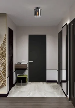 Searchlight Deckenlampe Glas Metall in Schwarz Rauchgrau B:22 cm< Deckenleuchten|Flurlampen