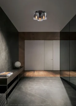 Searchlight Deckenlampe Glas Metall in Schwarz Rauchgrau 3-flammig< Flurlampen|Wohnzimmerlampen