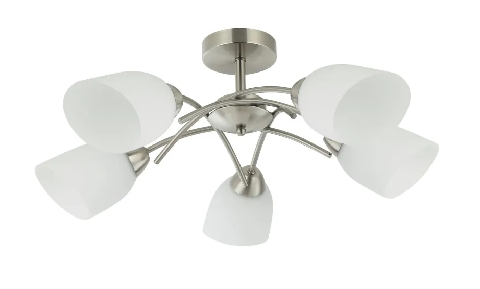 Deckenleuchten|Flurlampen*Lamkur Deckenlampe Glas Metall Jugendstil 5-flammig E27 Nickel Weiß