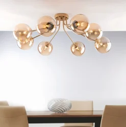 Wohnzimmerlampen|Glaslampen*Eco-Light Deckenlampe Glas Metall Messing Champagner L:88 cm G9